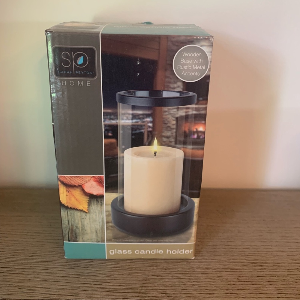 Glass Candle Holder with Black Accents